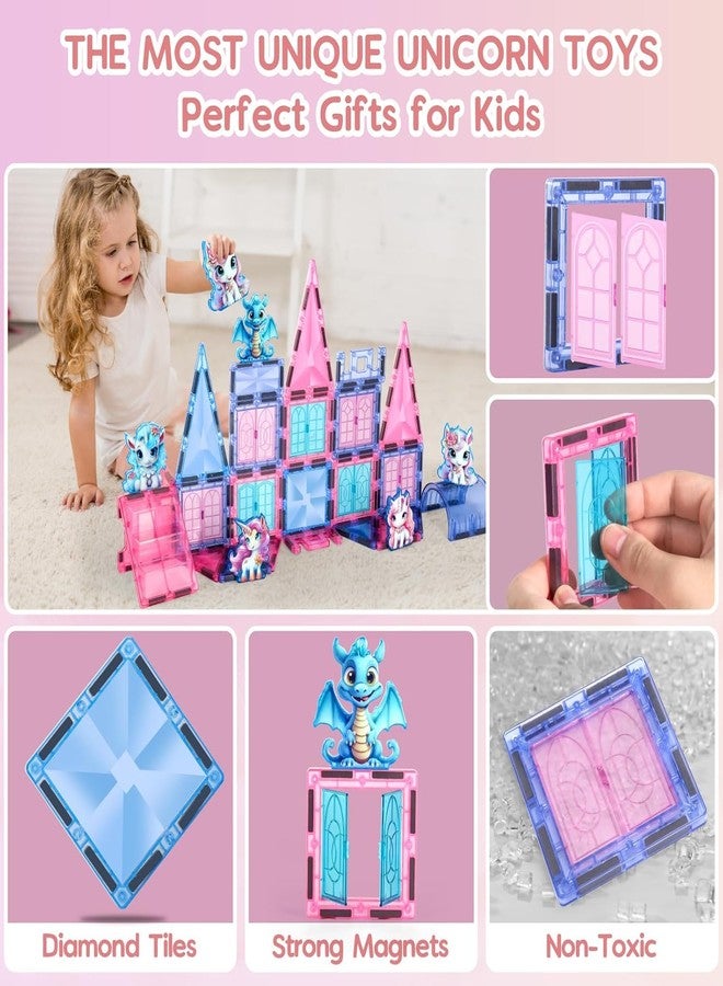 VANLINNY Unicorn Magnetic Tiles, Unicorn Toys for Girls Age 4-6, Magnetic Building Blocks for Kids, Diamond Magnetic Tiles 3D Educational Toy, STEM Construction for Toddlers, Birthday Gifts for Boys and Girls - Image 4